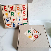 Load image into Gallery viewer, Alphabet blocks for kids, incorporating shapes, images, and a spectrum of appealing colors