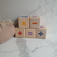 Load image into Gallery viewer, Colorful alphabet blocks for children learning the ABCs, with additions, subtractions, and numbers.