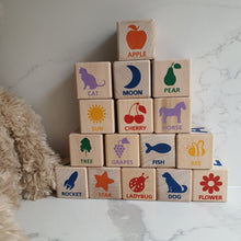 Load image into Gallery viewer, Colorful alphabet blocks featuring shapes, images, and vibrant colors for interactive learning.