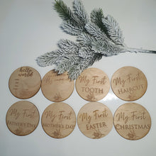 Load image into Gallery viewer, Wooden Milestone Cards | Set of 23 discs | Australian Native Gum Tree
