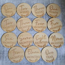 Load image into Gallery viewer, Wooden Milestone Cards | Set of 23 discs | Olive leaf
