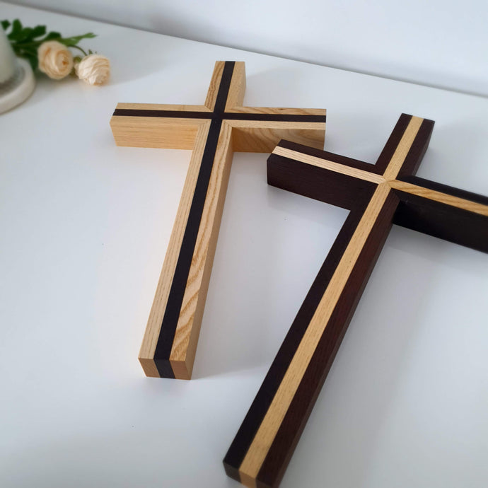 two tone cross wall mount wood