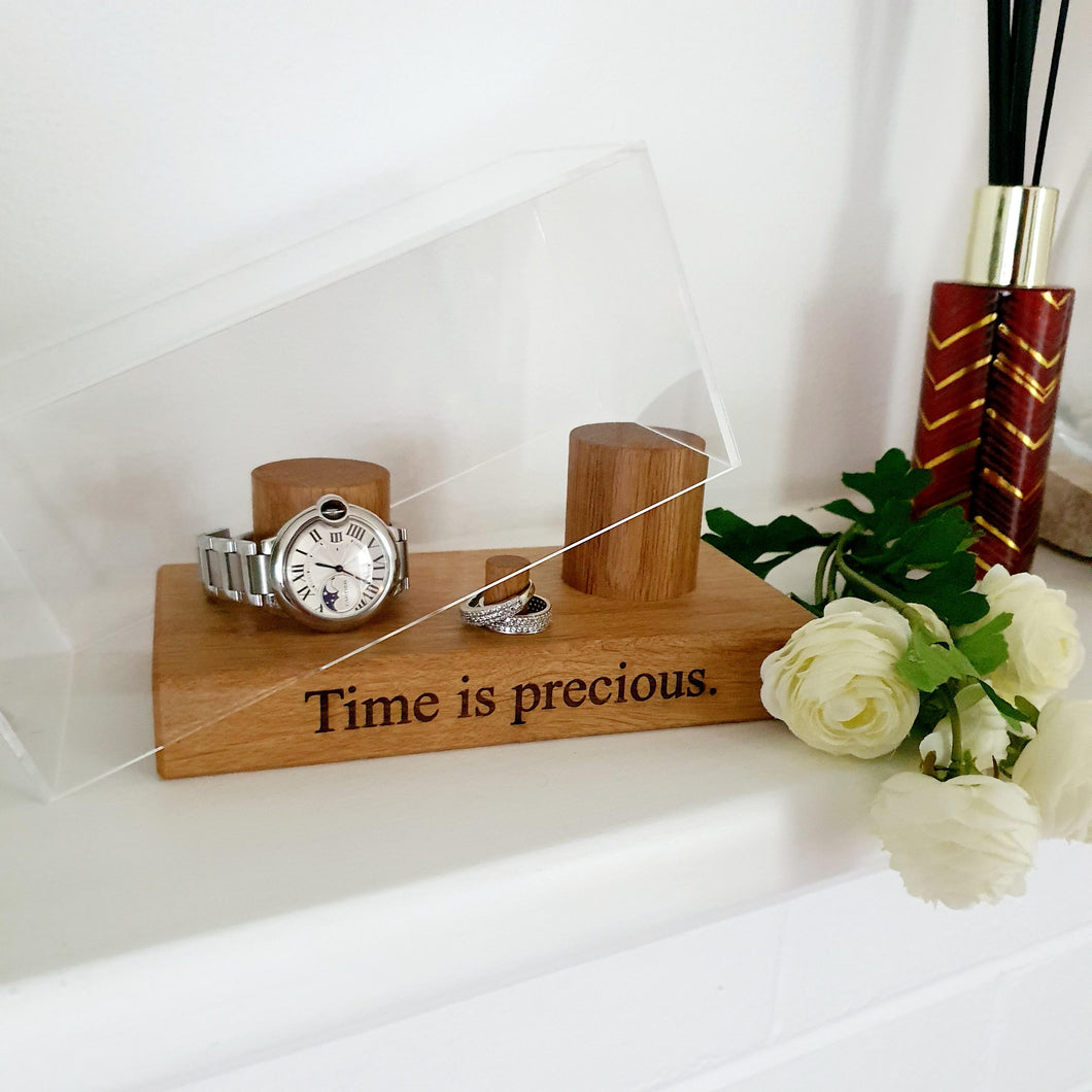 Personalised Solid European Oak Watch & Ring Stand
